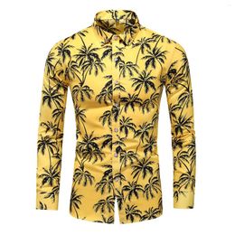 Men's Casual Shirts Fashion Coconut Tree Print Shirt Men Autumn Spring Plus Size Long Sleeve Male Beach Hawaiian Nightclub 6XL 7XL