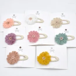 Hair Accessories 16Pcs/Lot Wool Yarn Flower Snap Clips Baby Girl Fringe Clip Princess Barrette Toddler Accessory