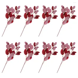 Decorative Flowers 8 Pcs Simulated Eucalyptus Leaves Birthday Decoration Girl Vase Decors Artificial Leaf Fake Plant Simulation Iron Branch