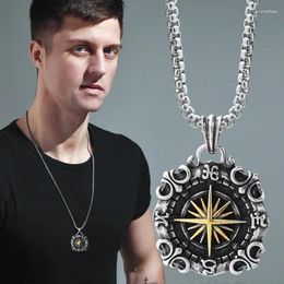Pendant Necklaces Compass Two-color Chain Necklace For Men Goth Style Jewerly