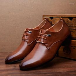 Dress Shoes 2023 Men Business Formal Oxford PU Leather Lace-Up Pointed Toe British Style Brown Black