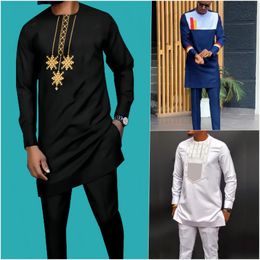 Ethnic Clothing Kaftan Men's Set 2Pieces Male Suits Long Sleeve Embroider Top Shirt Pants African Casual Ethnic Fashion Outfits Tracksuits M-4XL 231202