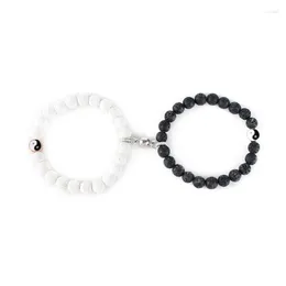 Strand High-quality WZYSY Magnetic Couples Bracelet Black Matte Bead Handcrafted With White Pine Yin-yang Fish Design Exquisite Jewellery