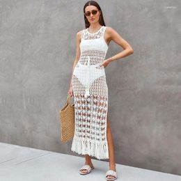 Women's Swimwear Crochet Tunic Bikini Cover-ups Sexy Hollow Out Fringed Mesh Dress Women Summer Beach Wear Swim Suit Cover Up