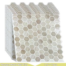 Wall Stickers WODECOR Bathroom And Kitchen Waterproof Backsplash Wallpaper Hexagon Mosaic Tile Premium Marble stickers 231202