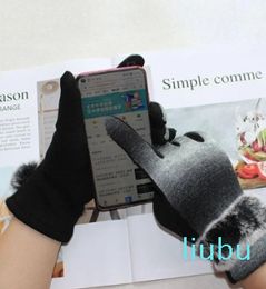 Five Finger Gloves Women's Pure Cotton Knitted Gloves, Thin Touch Screen Elastic Hand Restoration, Black Furred, Spring and Autumn Warm