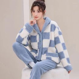 Women's Sleepwear 2024 Famale Coral Fleece Pajamas Autumn Winter Thick Small Fragrant Flannel Lady Outwear Home Clothes Set