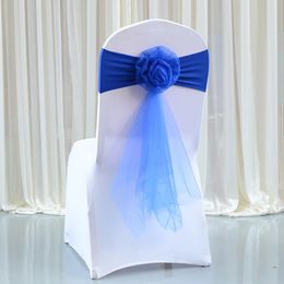 Sashes 20pcs Wedding Spandex Chair Sash Band Organza Bow Knot Home Party Event Decoration Elastic Stretch Ribbon Tie 231202