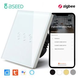 Switches Accessories BSEED Zigbee Dimmer 1Gang 1Way Smart Light Touch Switch Wall Dimmable Tuya Control Life Google Alexa 231202