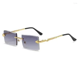 Sunglasses Retro Rimless For Women Men Small Square Gold Frame Tea Shades Rectangle UV400 Zonnebril Eyewear