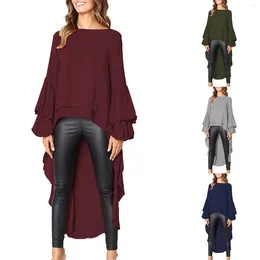 Women's Blouses Tops For Women Night Out Tunics With Pockets Loose Fashion Top Shirt Long Sleeve O Neck Solid Color Pullover Fall