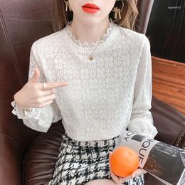 Women's Blouses 2023 Autumn And Winter Lace White Long Sleeved Bottomed Shirt Spliced Womens Tops Blouse Ladies Blusa Feminina 1284