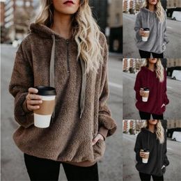 Women's Hoodies Autumn Winter Women Zipper Loose Casual Fluffy Ladies Solid Colour Hooded Jacket Warm Outerwear Coat Cute Sweatshirts