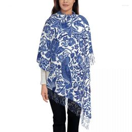 Ethnic Clothing Custom Print Porcelain Blue Oriental Bird Pattern Scarf Men Women Winter Fall Warm Scarves Chinoiserie Shawls Wraps