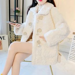 Womens Fur Faux Imitation Rabbit Coat Women Plush Jacket Elegant Outerwear Loose Duffle Buckle Lamb Wool Casual Autumn Winter 231202