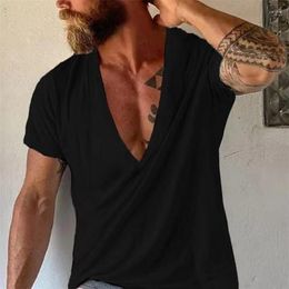 Men's T Shirts 2023 Summer Short Sleeve V Neck Casual Shirt Mens Clothes Leisure Loose Solid Colour Cotton Tee For Men Vintage Streetwear