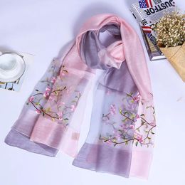 Scarves 2023 Silk And Wool Women Scarf Floral Embroidery Lady Headband Pashmina Shawl Wraps Bandana Hijab Beach