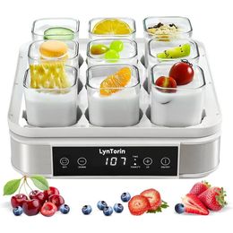 Yoghourt Makers LynTorin Automatic Digital Yoghourt Maker with Adjustable Temperature Time Control 9pcs Glass Jars 52 Oz Cheese Maker 231202