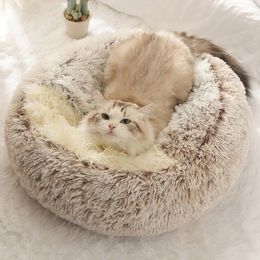 kennels pens Warm Long Plush Pet Bed Enclosed Round Cat Cushion Comfortable Sleep Bag Nest Kennel For Small 231202