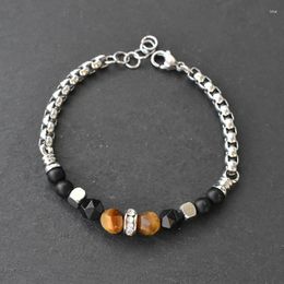 Strand Natural Stone Yellow Tiger Eye Stainless Steel Bracelets Women Men Charm Chain Personality Jewellery Gift