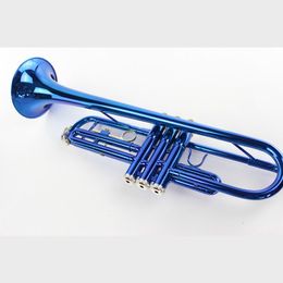 High quality instrument Bb B-flat trumpet with hard case, mouthpiece, cloth and gloves, blue