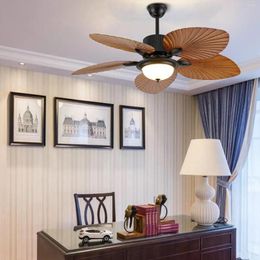 Tropical Palm Leaf Ceiling Fan Light Blades Chandelier Dimmable With Control Remote For Room Decor