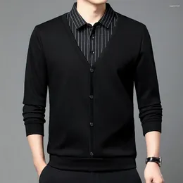 Men's Sweaters Men Sweater Fall Winter Sleeveless Cardigan With Lapel Single-breasted Design Striped Pattern In Plus Size