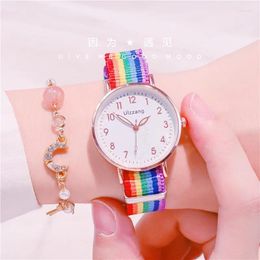 Wristwatches Simple Round Quartz Wrist Watches Fashion Fabric Strap For Women Sport Clock Waterproof Wristwatch Ladies Holidays Gift
