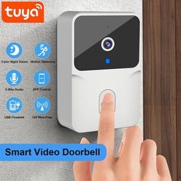 Doorbells Tuya WiFi Video Doorbell Wireless HD Camera PIR Motion Detection IR Alarm Security Smart Home Door Bell Intercom for 231202