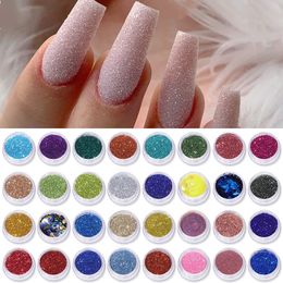 Acrylic Powders Liquids 60pcs/Set Nail Art Glitter Sequins Mix Blue Gold Silver White Colors Sugar Sanding Powder Pigment Dust Nail Supply Decorations 231202