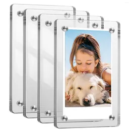 Keychains 2/4Pairs Acrylic Refrigerator Magnet Picture Frame Double Sided Fridge Free Standing Desktop Display Stand