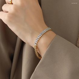 Link Bracelets INS 18K Gold Plated Stainless Steel Baguette Cubic Zirconia Tennis Bracelet For Women Jewelry Tarnish Free