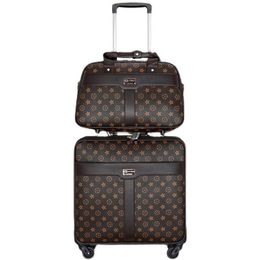 Suitcases 2022 High Quality 16 Inch Retro Women Luggage Travel Bag With Handbag Rolling Suitcase Set On Wheels294P