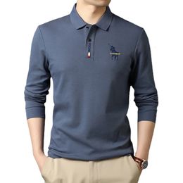Men's Polos Mens Casual Business Lapel Shirt High Quality Embroidered Long Sleeve T-shirt Men Clothing 231202