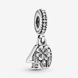 New Arrival 100% 925 Sterling Silver 40th Celebration Dangle Charm Fit Original European Charm Bracelet Fashion Jewellery Accessorie287G