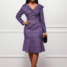 Casual Dresses Office Lady Autumn Plaid Blazer Dress Women's Sexy Bodycon Long Sleeve High Waist Fishtail Elegant Lapel Party Robe