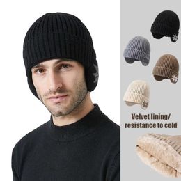 Berets Winter Warm Plush Knitted Benines Snow Fashion Skullies Hat Unisex Outdoor Coldproof Ear Protection Wool Caps For Men Women P6K9