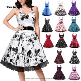 Casual Dresses Vintage Hepburn Halter Mesh Dress Sleeveless Floral Print 50s 60s Rockabilly Prom Party Polka Dot Robe VD3791