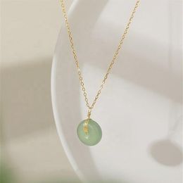 Wholale S925 gold plated sterling sier round jade pendant choker necklace282P