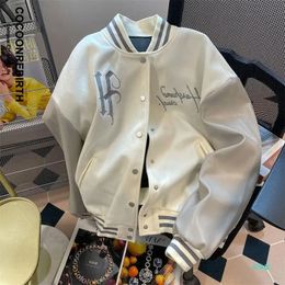 Men's Jackets Harajuku Varsity Jackets Men Hip Hop Patchwork Letter Embroidery Baseball Jacket Casual Loose Leather Sleeve Bomber Coats Couple 231204