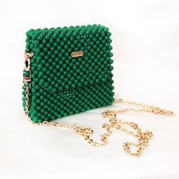 Evening Bags Women Mini Pearl Bag Handmade Vintage Green Beaded Fashion Crossbody Shoulder Messenger Female Women's Purse Fal261P