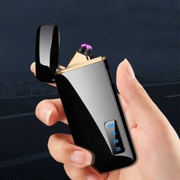 Unusual Touch Sensing Rotating Arc USB Lighter Metal Outdoor Windproof Power Display Pulse Plasma Flameless Men's Tool