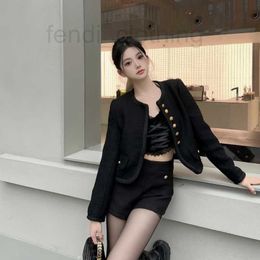 Women's Jackets Designer Brand Black Gold Six Button Woven Woollen Shorts Jacket, Elegant French Light Luxury Style Top DSL5