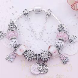 18 to 21CM peach blossom charm bead bracelet sweet mother charms pendant fit silver bangle or snake chain DIY Jewellery Accessories 266c