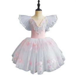 Stage Wear Children Romantic Tutus Ballet Costumes Girls Child Tulle Dress Skate Ballerina Puff Sleeve Chorus Dance Clothes