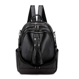 High Quality Leather Women Backpack Fashion School Bags For Teenager Girls Vintage Female Travel Single Shoulder Black Backpacks2422