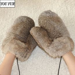 Fingerless Gloves Winter Women Rea Rabbit Fur Glove Natural Keep Warm 100 Genuine Mittens Lady Outdoor Thick Style Real 231204