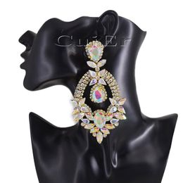 CuiEr 4 5 Gold Crystal AB Statement Earrings Drag Queen Pageant Fashion Women Jewellery for wedding bridal Rhinestones 220720207E