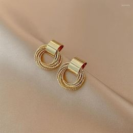 Stud Earrings Women's Simple Gold Colour Vintage Small Circle Tassel Piercing For Woman Unusual Korean Charm Ear Jewelry276Z