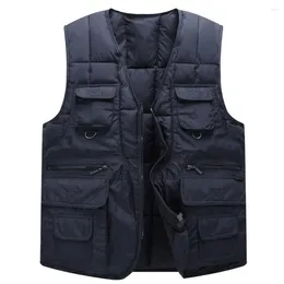 Men's Vests Men Vest Jacket Fashionable Sleeveless Winter With Multiple Pockets Zipper Closure Solid Colour For Autumn